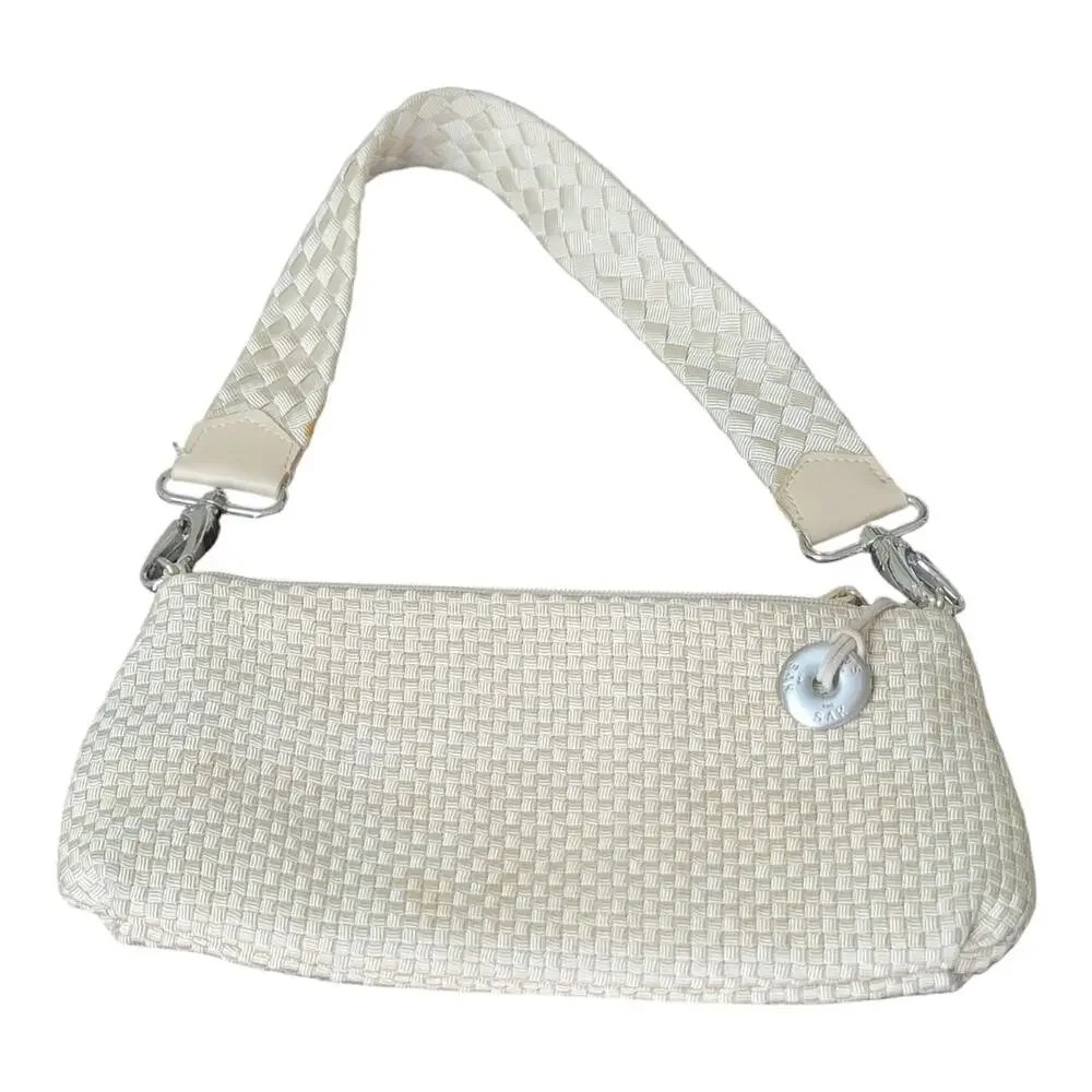The Sak Small Nylon Woven Cream Bag With Detachable Strap Clutch Or‎ Shoulder